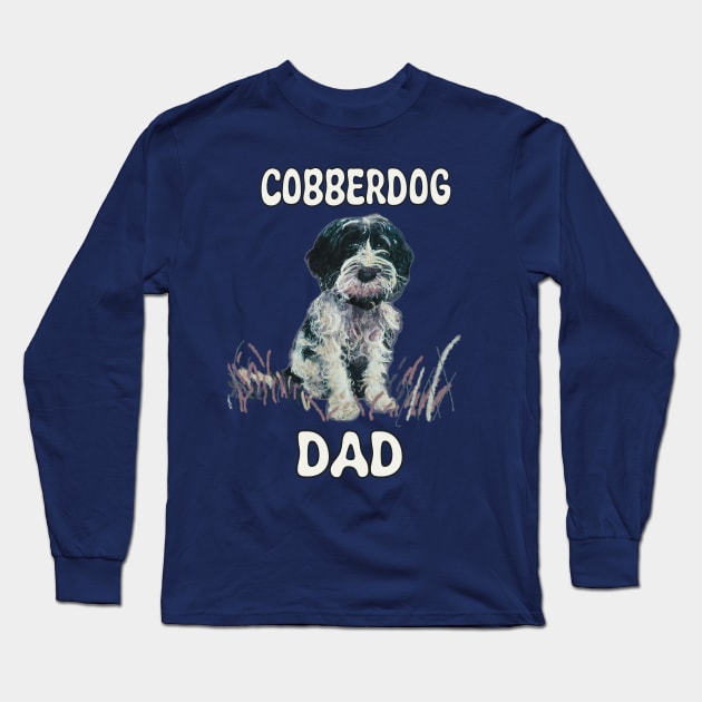 Black and White Cobberdog Dad shirt Long Sleeve T-Shirt by Peaceful Pigments